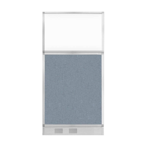 Hush Panel Configurable Cubicle Partition 3' x 6' Powder Blue Fabric Clear Window w/ Cable Channel
